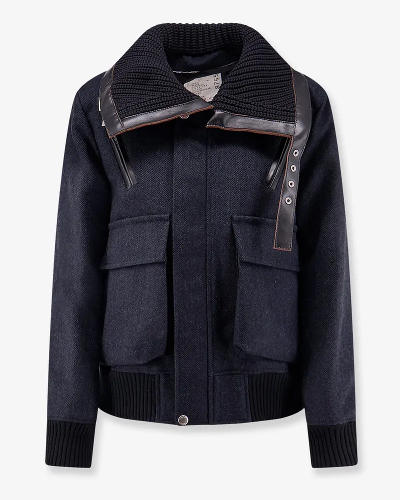 Sacai Herringbone wool padded bomber -  - gender_Woman Blue