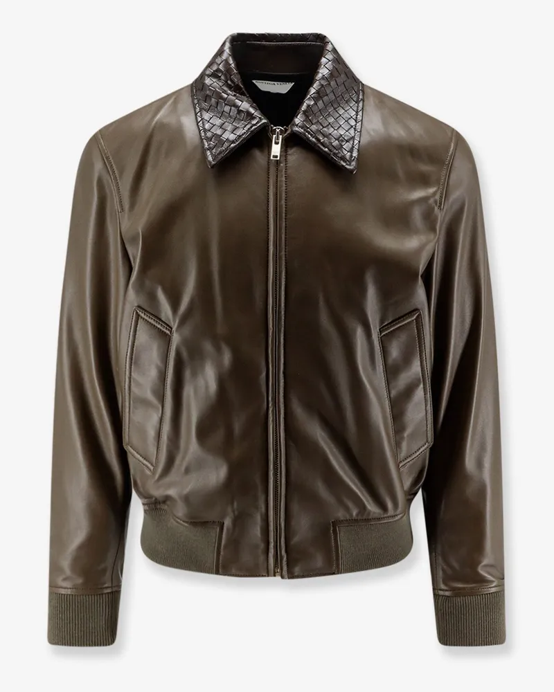 Bottega Veneta Leather Jacket with Ibntrecciato detail -  - gender_Woman Green