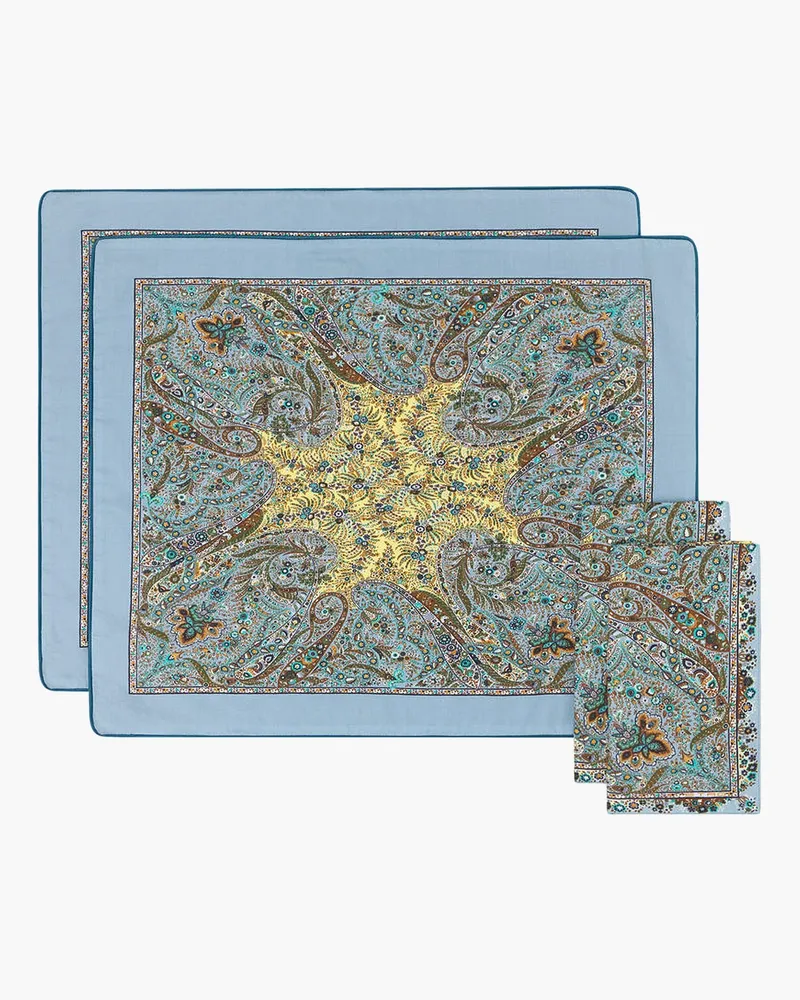 Etro Cotton table set with paisley motif -  - gender_Unisex Blue
