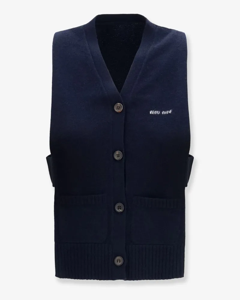 Miu Miu Cashmere cardigan with logo inlay -  - gender_Woman Blue