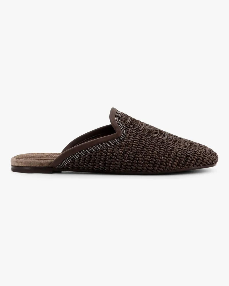 Brunello Cucinelli Rafia and leather sabot with iconic monili detail -  - gender_Woman 