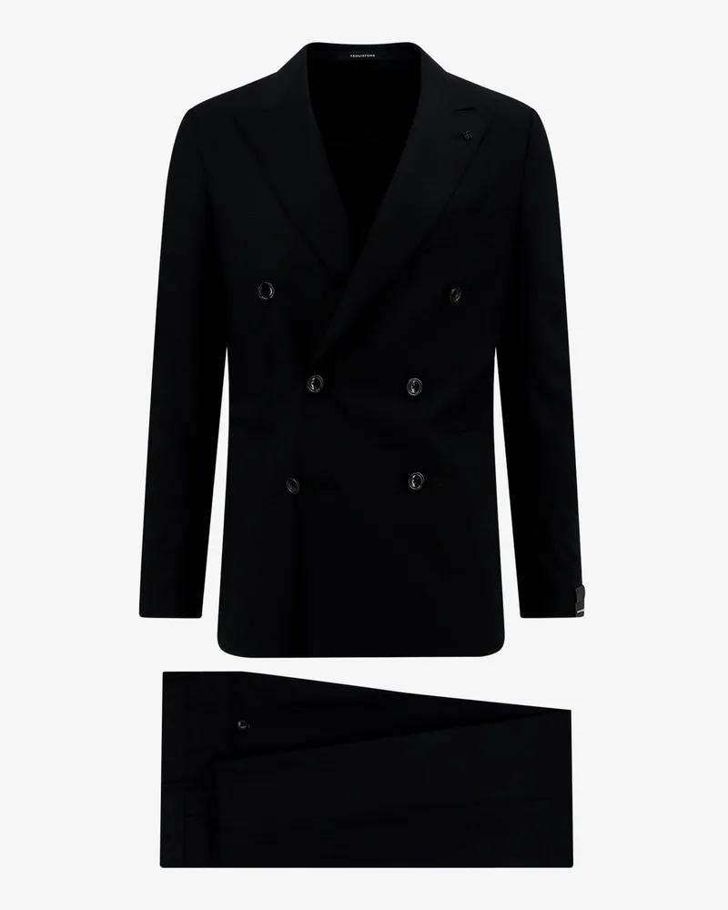 Tagliatore Wool suit with peak lapel and removable brooch iconic detail -  - gender_Man Black