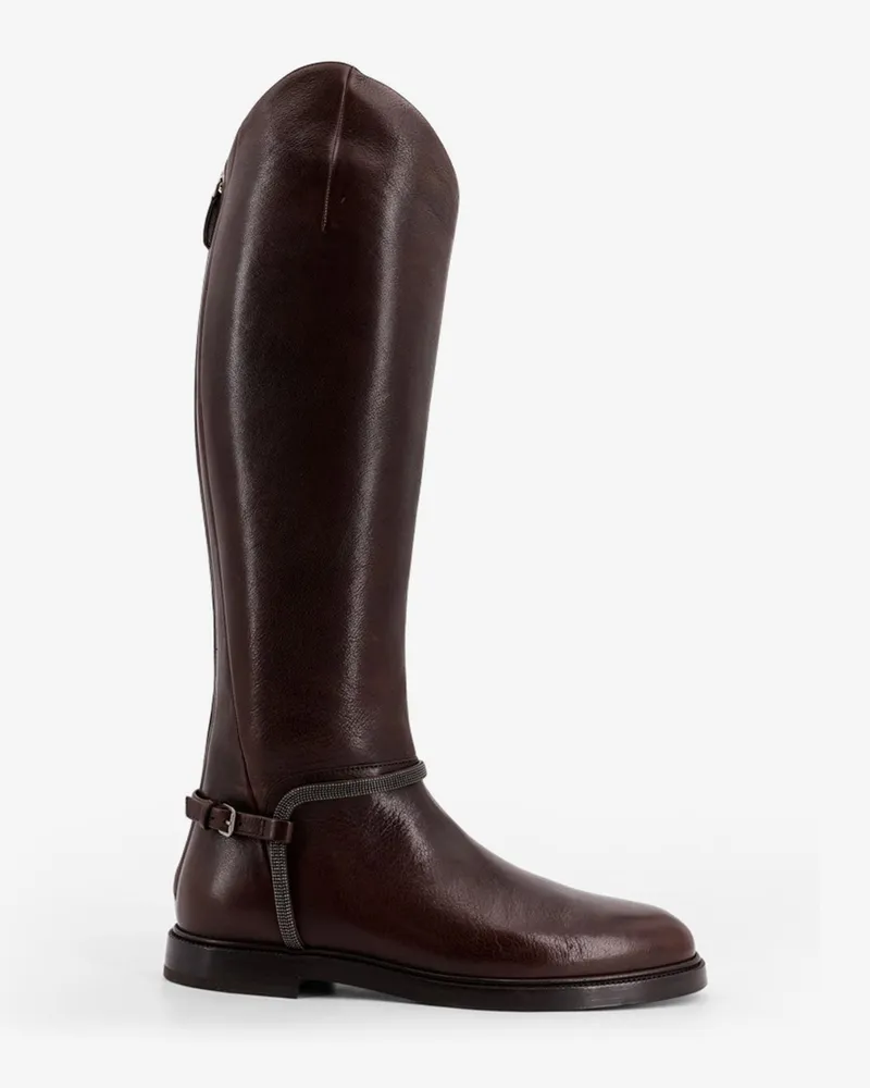 Brunello Cucinelli Leather boots with Monili detail -  - gender_Woman Brown