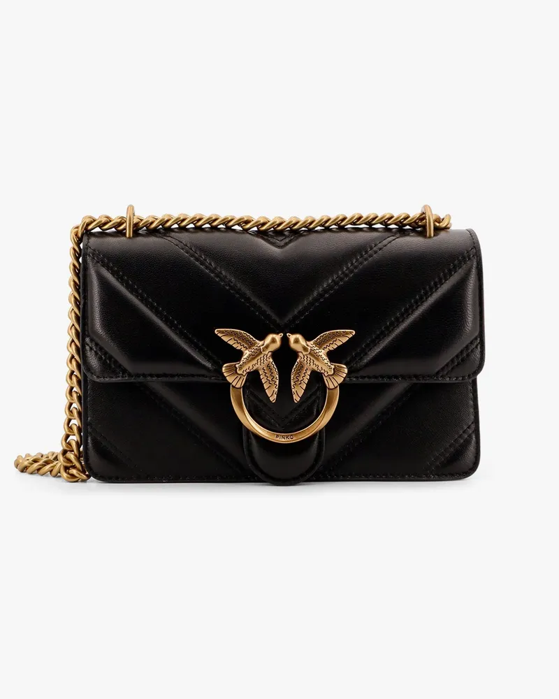 Pinko Matelassé leather shoulder bag with love birds buckle -  - gender_Woman Black