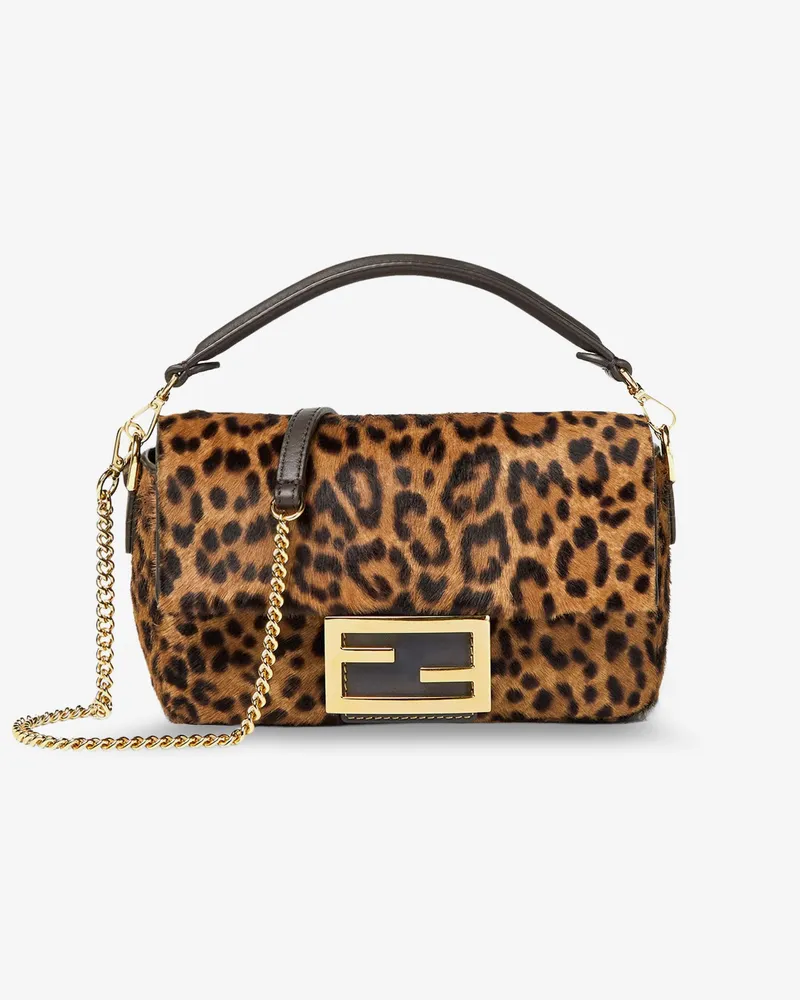Fendi Baguette Mini leather shoulder bag with  Leo print - FENDI - gender_Woman Animal