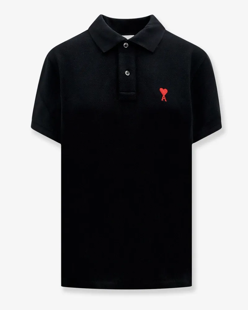 AMI Paris Cotton polo shirt with iconic embroidery -  - gender_Man Black