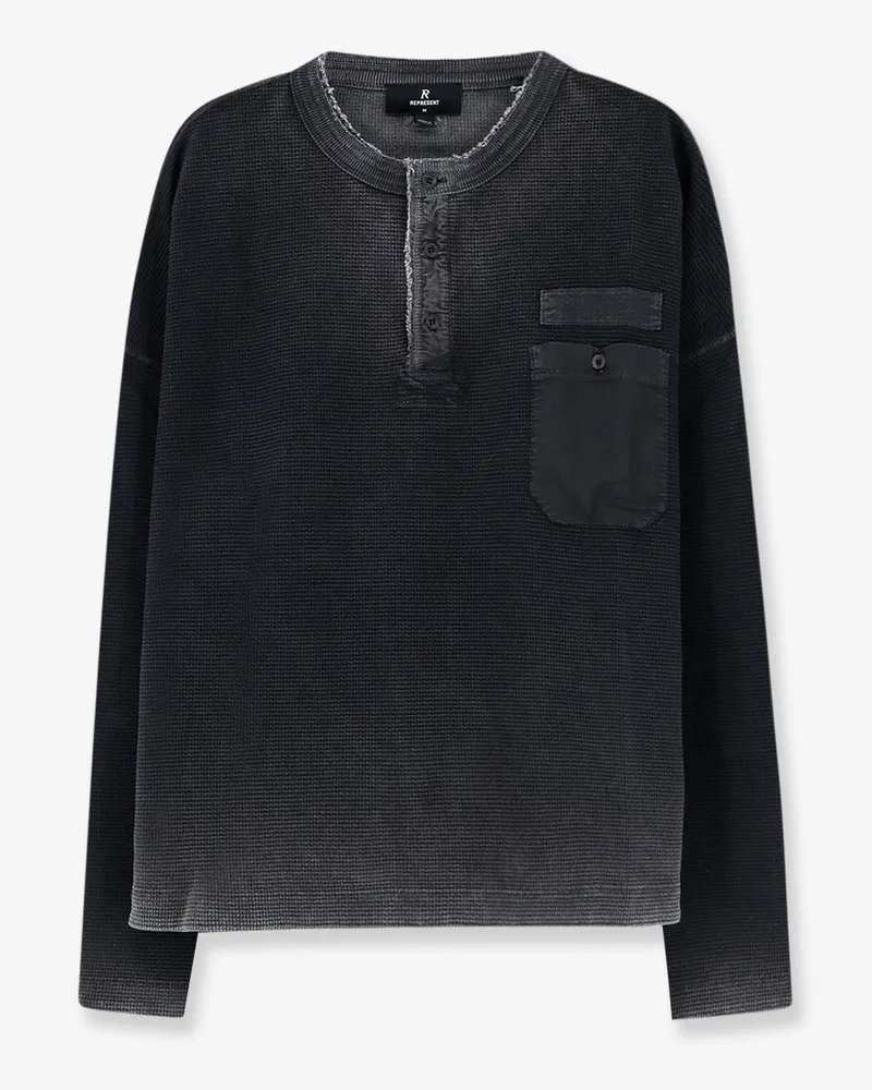REPRESENT Cotton Henley T-shirt with a washed-out effect -  - gender_Man Black