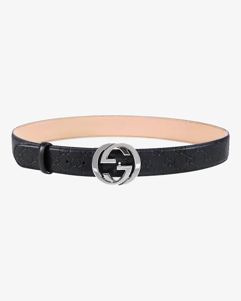 Gucci Leather belt with gg silver metal buckle -  - gender_Man Black