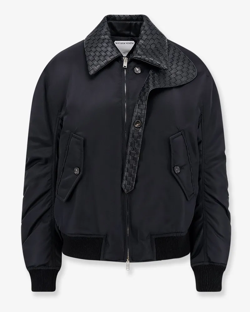 Bottega Veneta Nylon jacket with Intrecciato leather collar -  - gender_Woman Black
