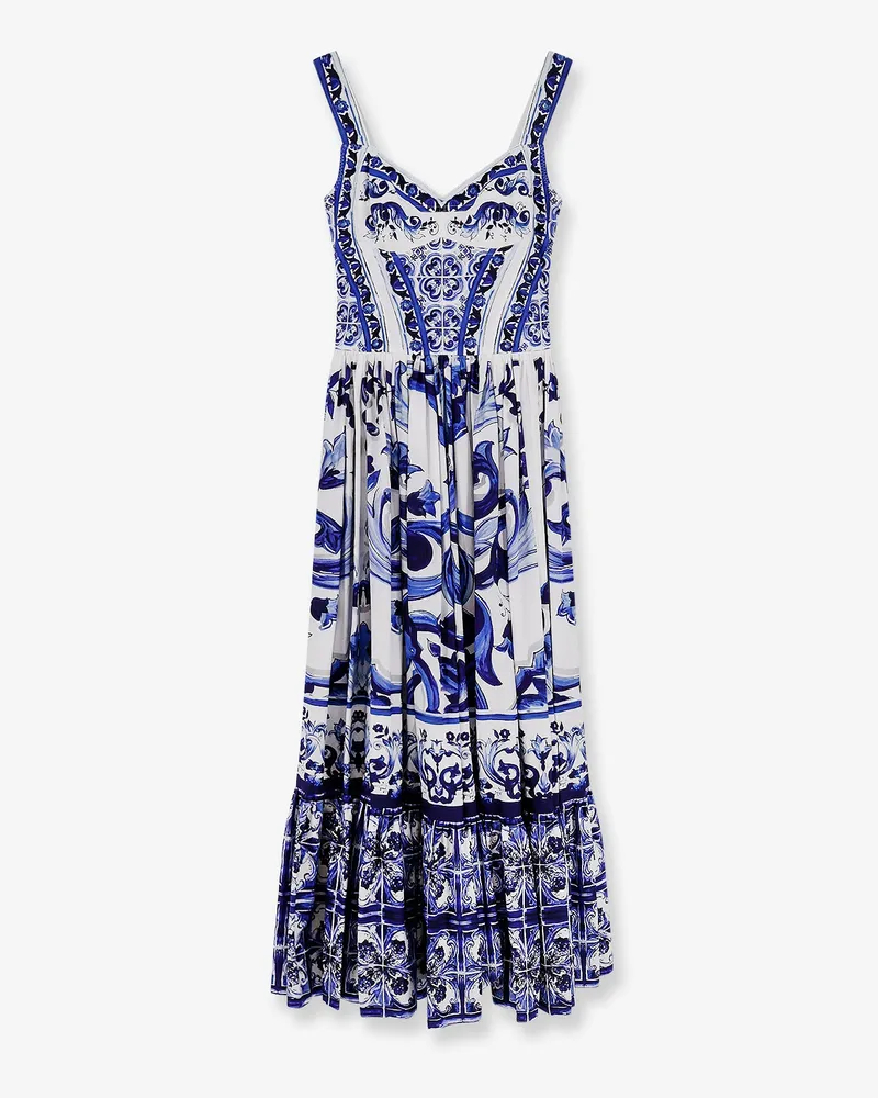 Dolce & Gabbana Cotton long dress with Maiolica print -  - gender_Woman Blue