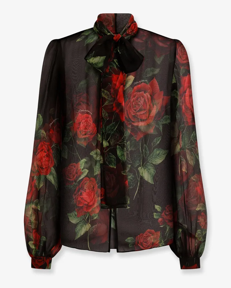 Dolce & Gabbana Chiffon shirt with rose print -  - gender_Woman Black