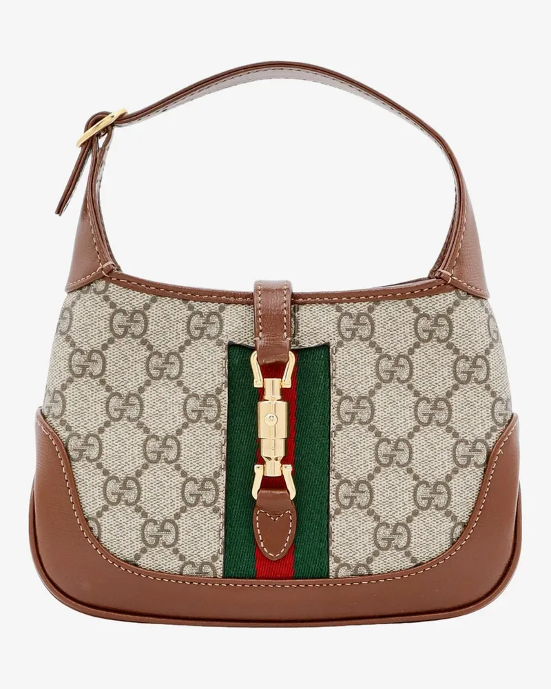 Gucci Gg supreme fabric and leather shoulder bag with iconic web band -  - gender_Woman Beige