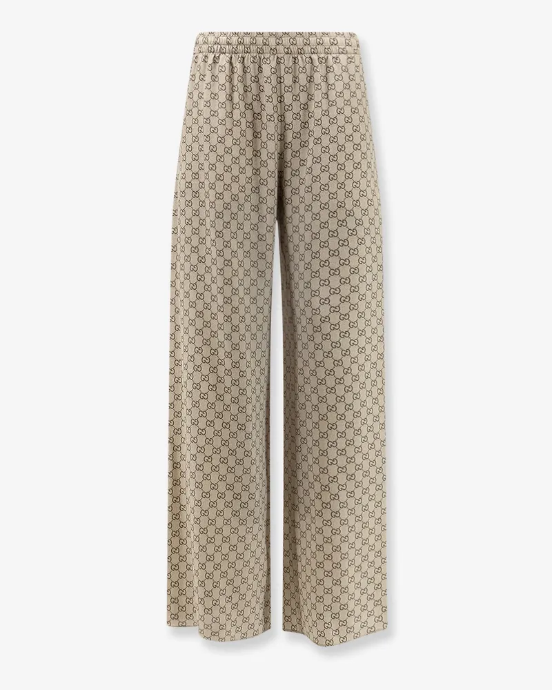 Gucci Primavera silk trousers with GG print - GUCCI - gender_Woman Beige