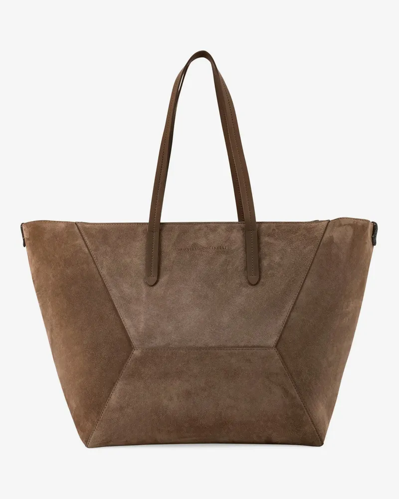 Brunello Cucinelli BC Duo suede shoulder bag with engraved logo -  - gender_Woman Brown