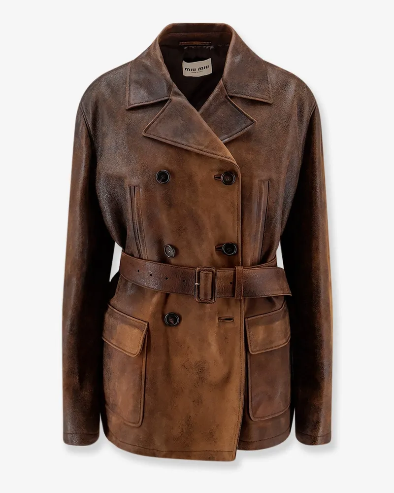 Miu Miu Double-breasted vintage effect suede jacket -  - gender_Woman Brown