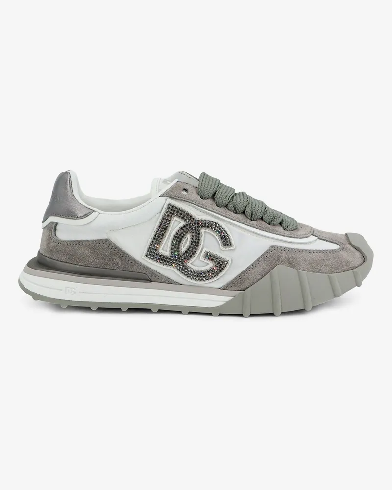 Dolce & Gabbana Nylon and suede sneakers with DG logo with rhinestones -  - gender_Woman Grey