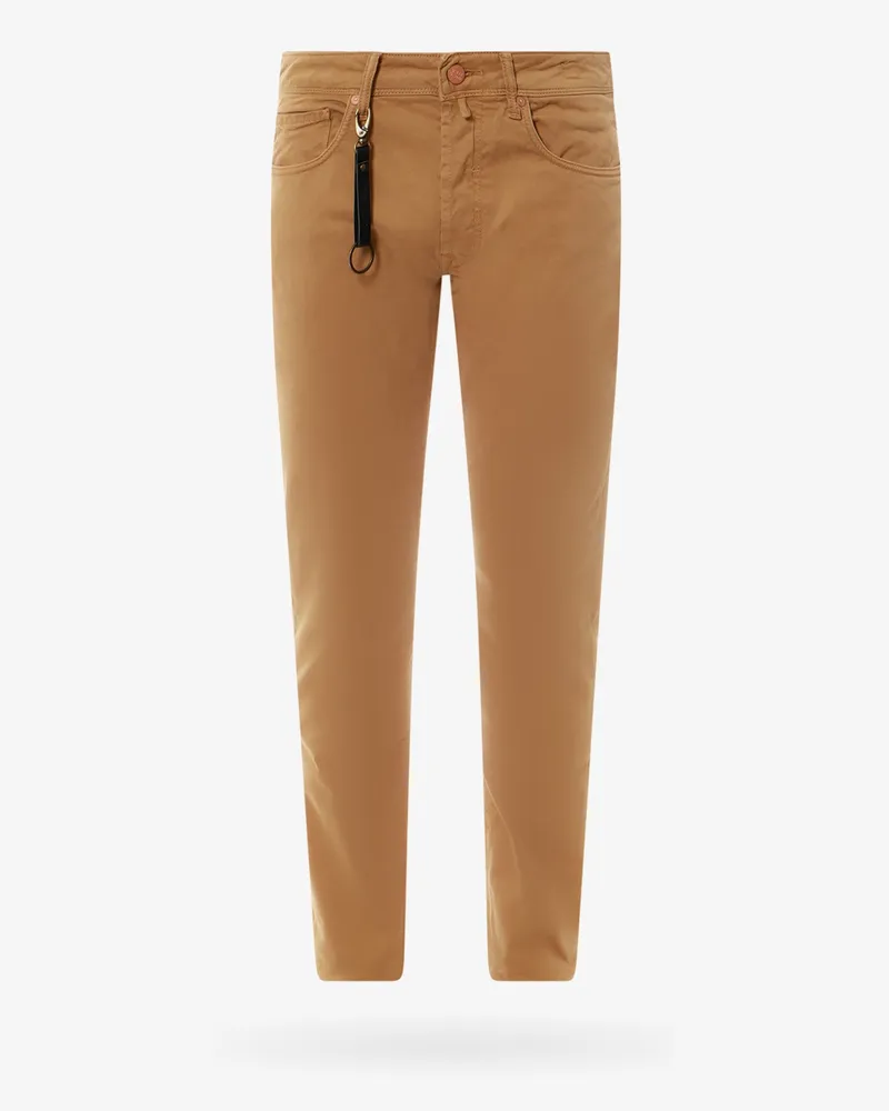 Incotex Stretch cotton trouser with back suede logo patch -  - gender_Man Brown