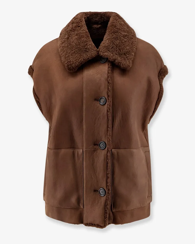 Brunello Cucinelli Shearling sleeveless jacket -  - gender_Woman Brown