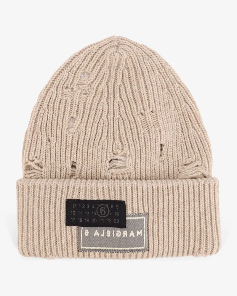 Maison Margiela Wool blend beanie hat with distressed effect -  - gender_Man Beige