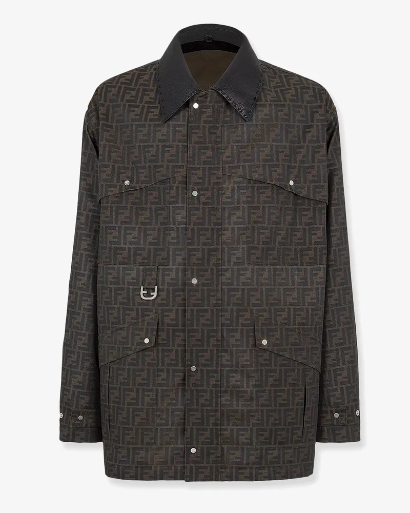 Fendi Ff fabric jacket with leather collar -  - gender_Man Brown