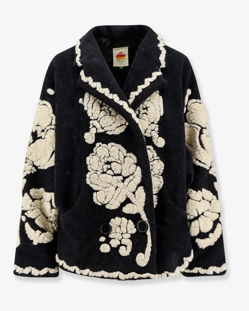 FARM Rio Wool blend coat with Floral Arabesque motif -  - gender_Woman Black