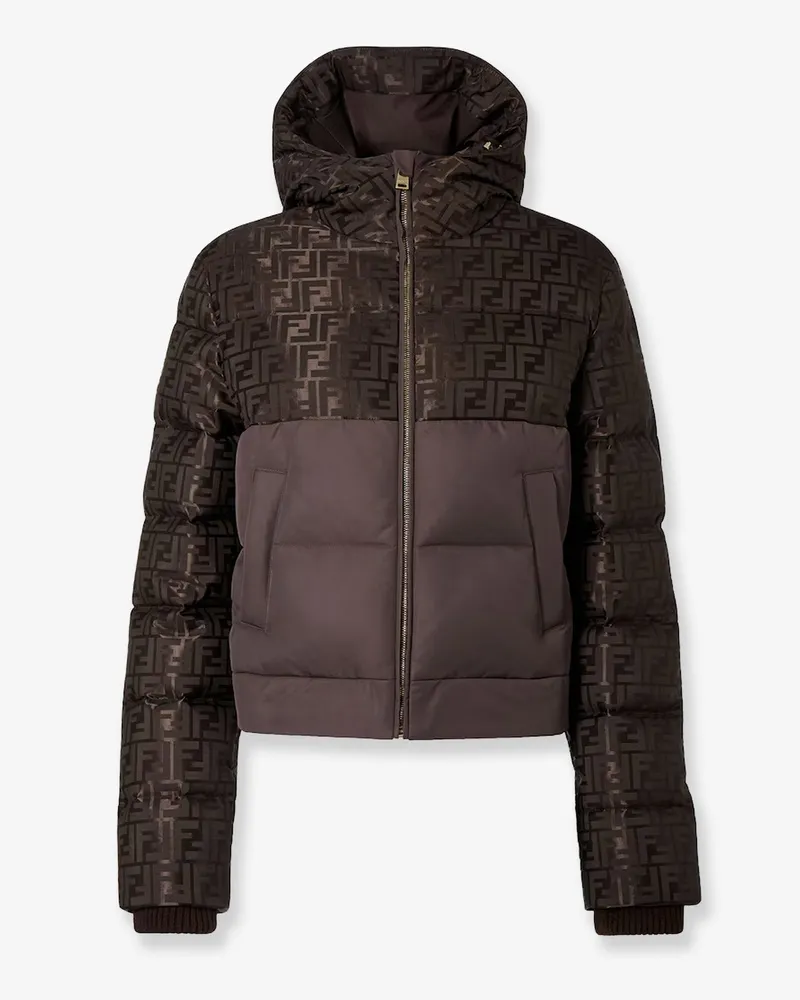 Fendi FF Jacquard nylon down jacket -  - gender_Woman Brown
