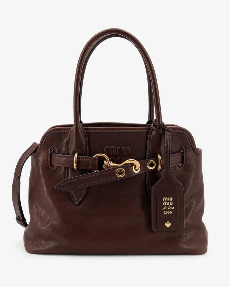 Miu Miu Aventure leather handbag with embossed lettering logo -  - gender_Woman Brown