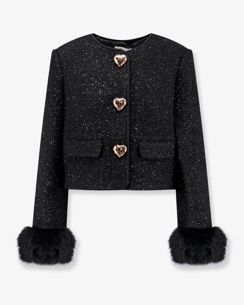 Self-Portrait Cropped wool blend blazer with all-over laminated details -  - gender_Woman Black