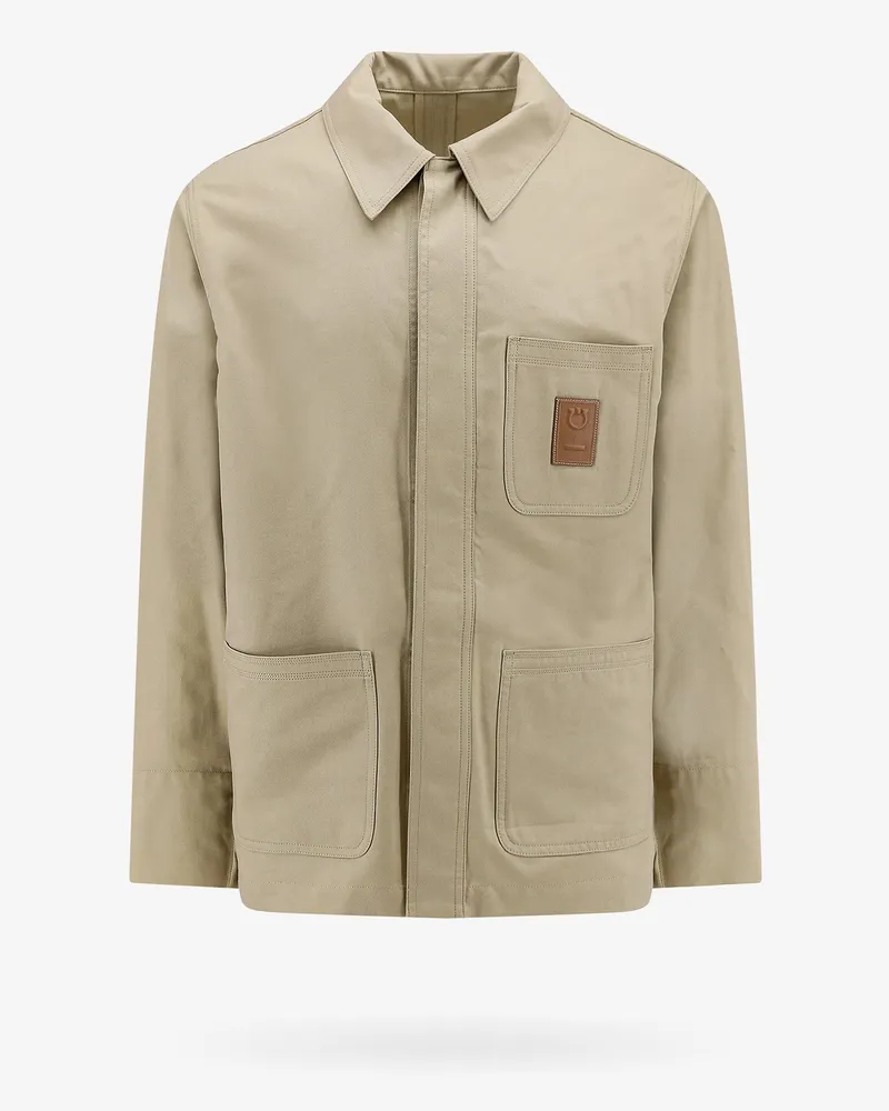 Ferragamo Cotton and viscose jacket with gancini leather patch -  - gender_Man Beige