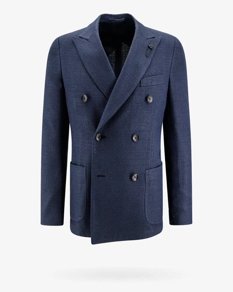 LARDINI Double-breasted silk blazer -  - gender_Man Blue