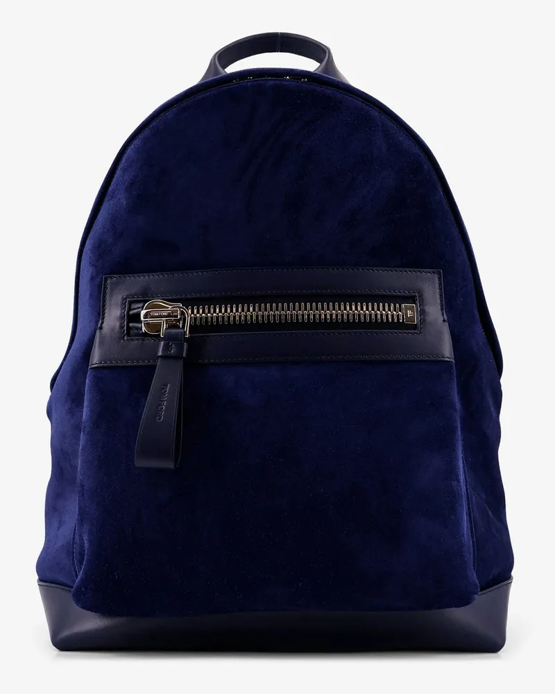 Tom Ford Suede backpack with maxi zip on the front -  - gender_Man Blue