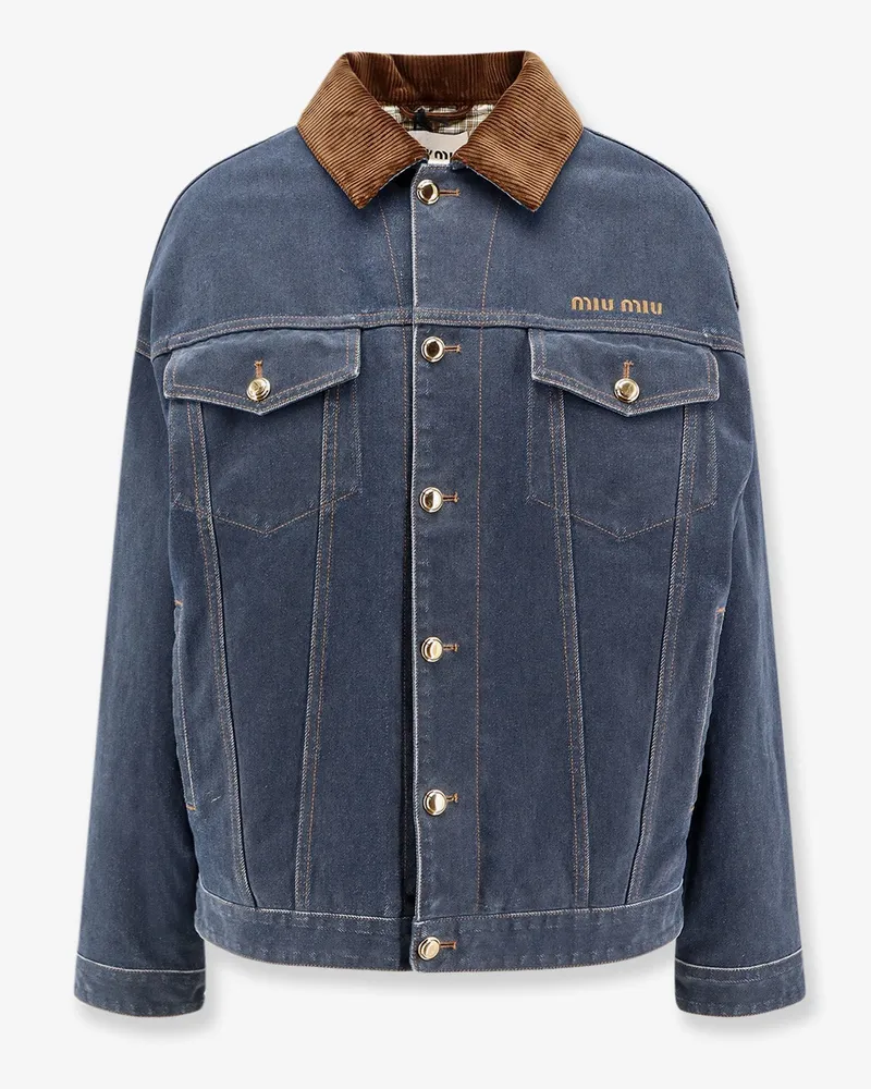 Miu Miu Denim padded jacket with corduroy collar -  - gender_Woman Blue