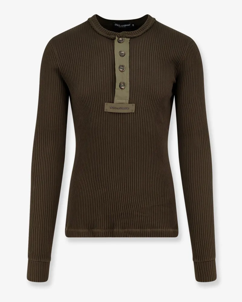 Dolce & Gabbana Ribbed cotton sweater with metal logo on the front -  - gender_Man Green