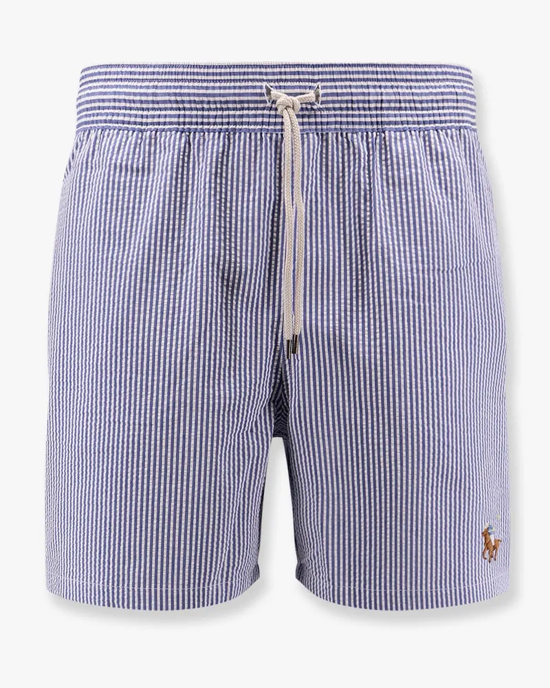 Ralph Lauren Cotton blend striped swim trunk with logo embroidery -  - gender_Man Blue
