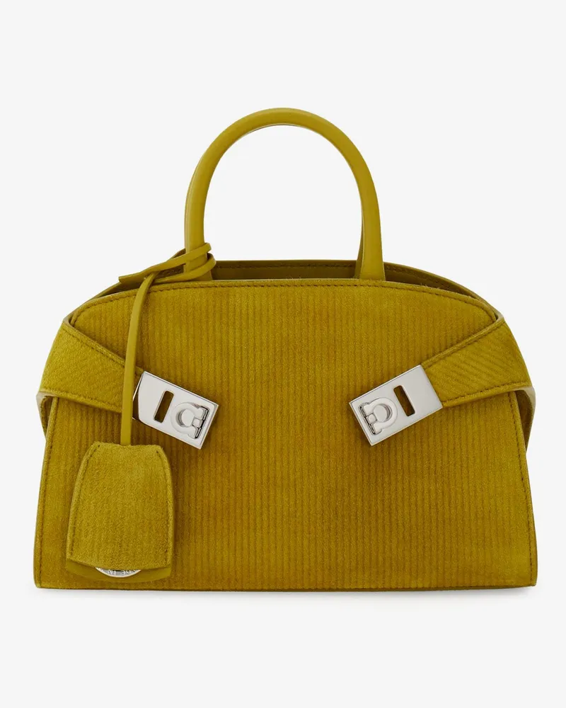 Ferragamo Hug Mini ribbed suede shoulder bag -  - gender_Woman Green