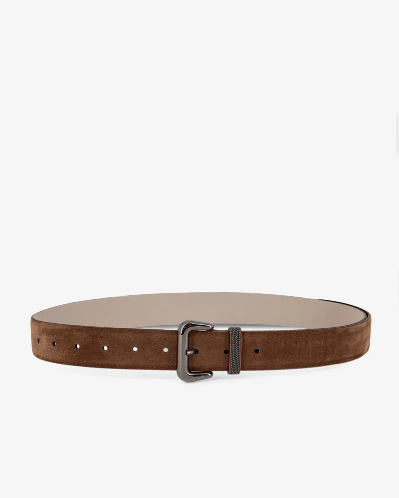 Brunello Cucinelli Suede belt with Shiny Loop detail -  - gender_Woman Brown