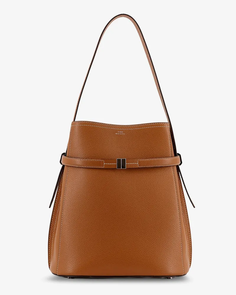 Totême Textured leather bucket bag with frontal strap -  - gender_Woman Brown