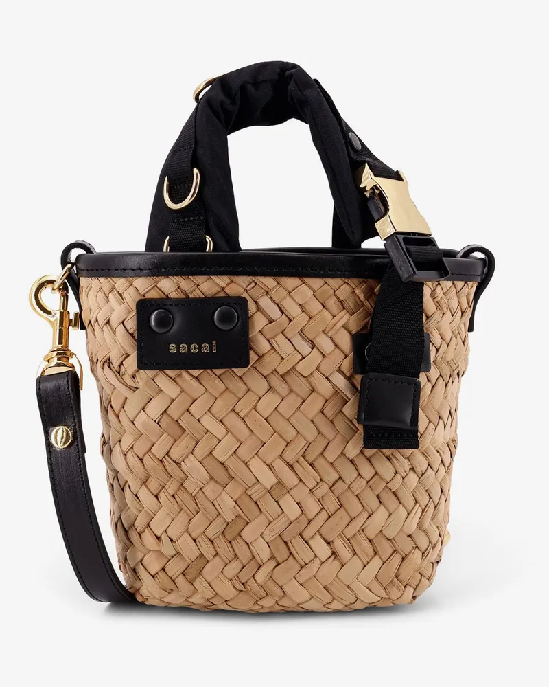 Sacai Raffia and leather crossbody bag -  - gender_Woman Black