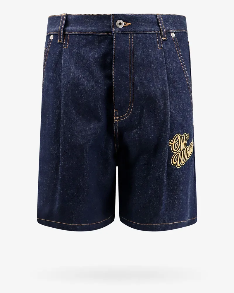OFF-WHITE Denim bermuda shorts with '90s logo -  - gender_Man Blue