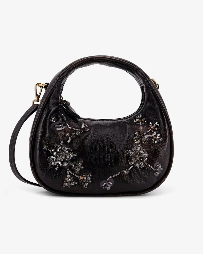 Miu Miu Wander leather mini crossbody bag with embroidery -  - gender_Woman Black