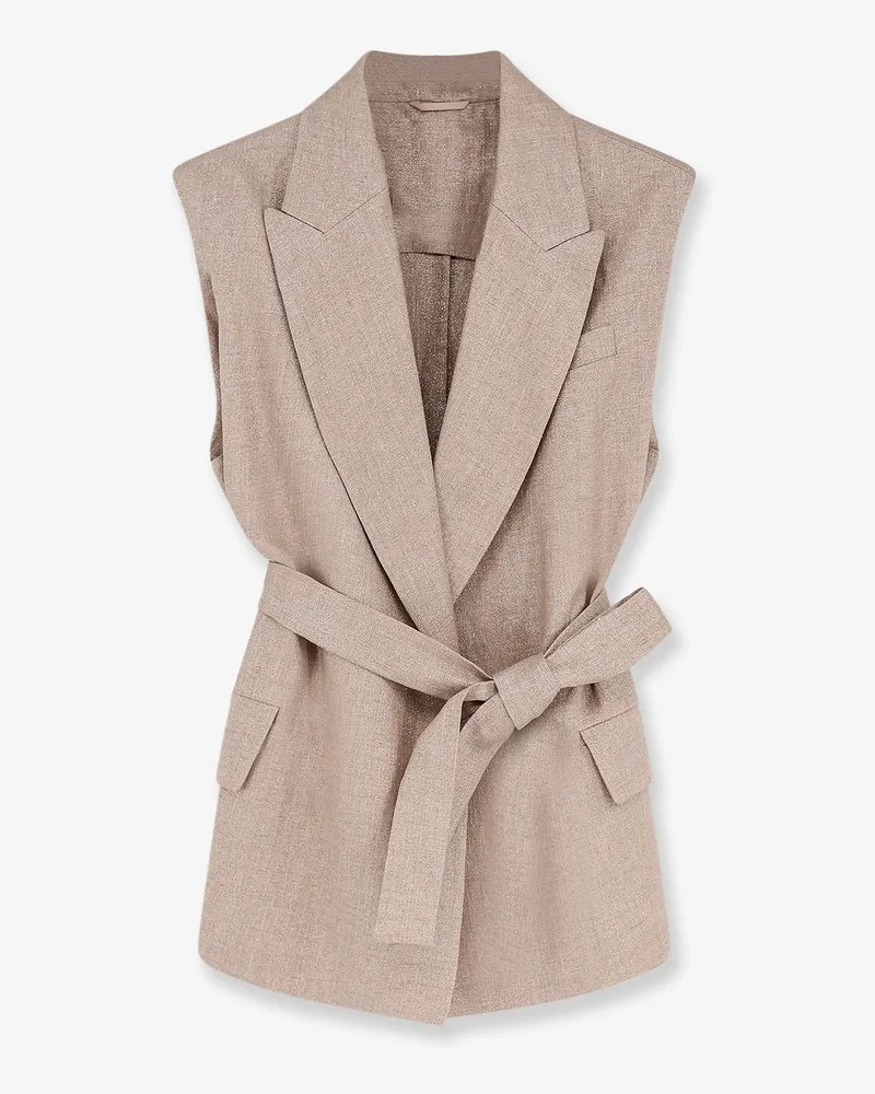 Brunello Cucinelli Sleeveless linen blazer -  - gender_Woman Beige