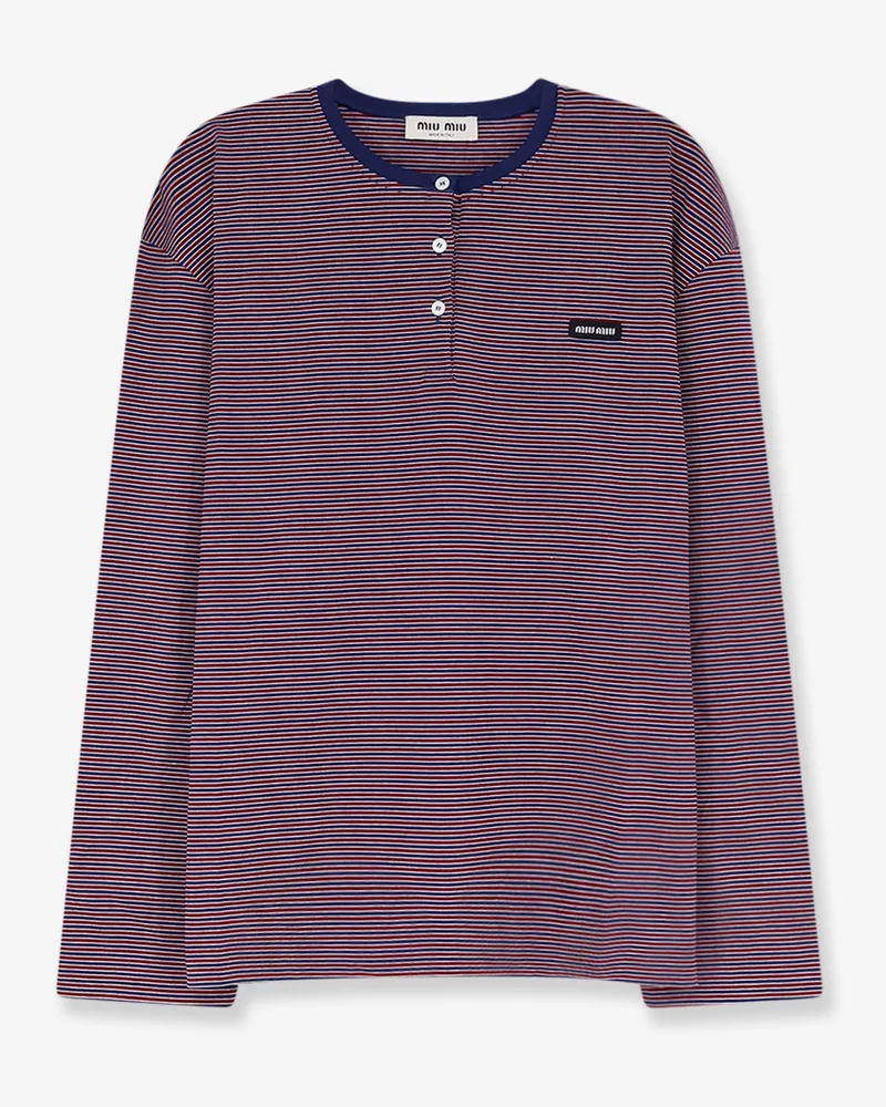 Miu Miu Cotton T-shirt with striped pattern -  - gender_Woman Purple