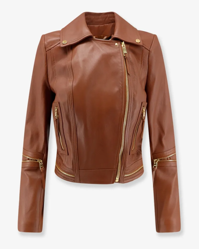 Elisabetta Franchi Leather biker jacket -  - gender_Woman Brown
