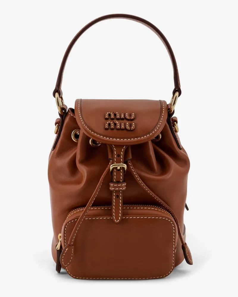 Miu Miu Leather with front lettering logo crossbody bag -  - gender_Woman Brown