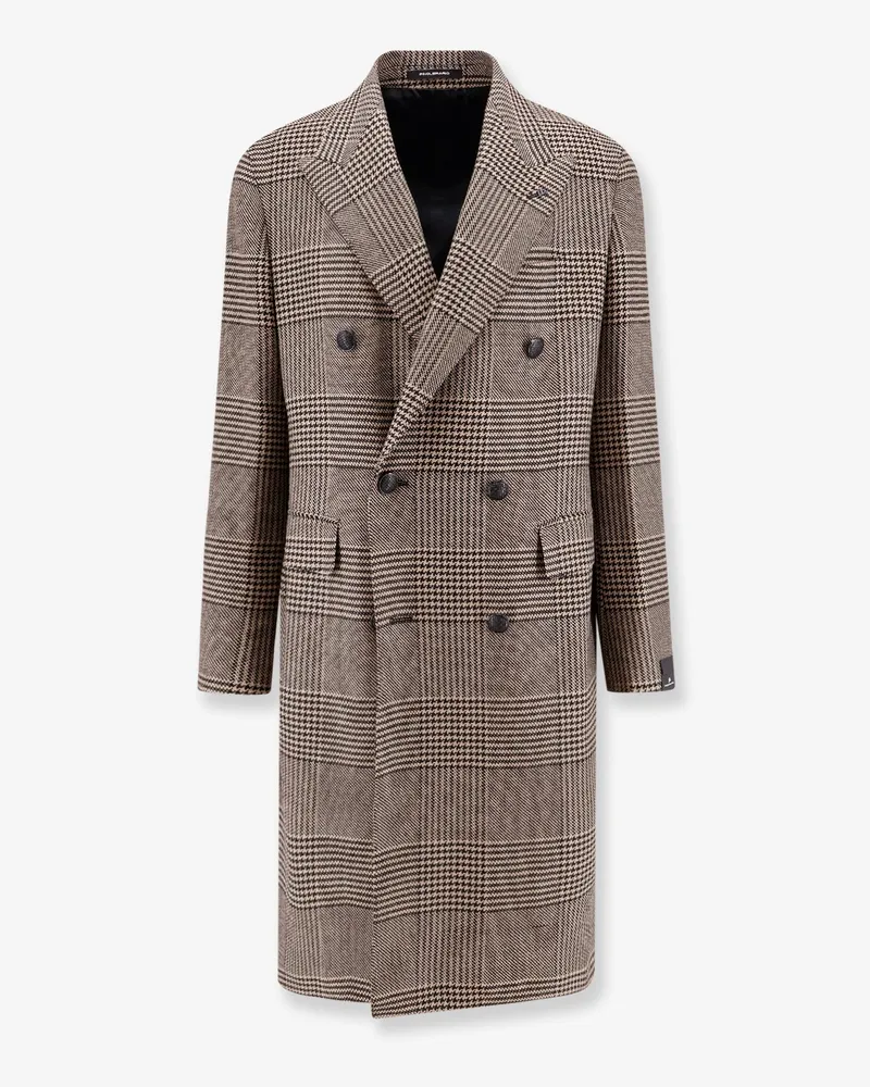 Tagliatore Prince-of-wales virgin wool coat -  - gender_Man Beige