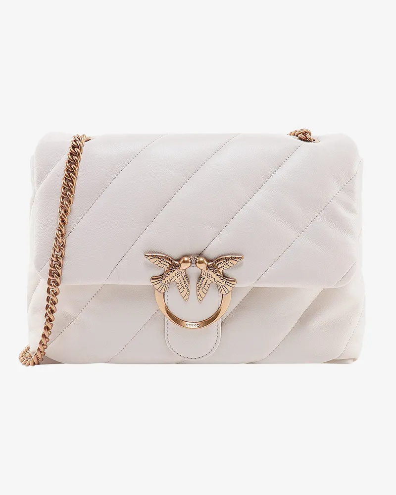 Pinko Matelassé leather shoulder bag with iconic love birds buckle -  - gender_Woman White