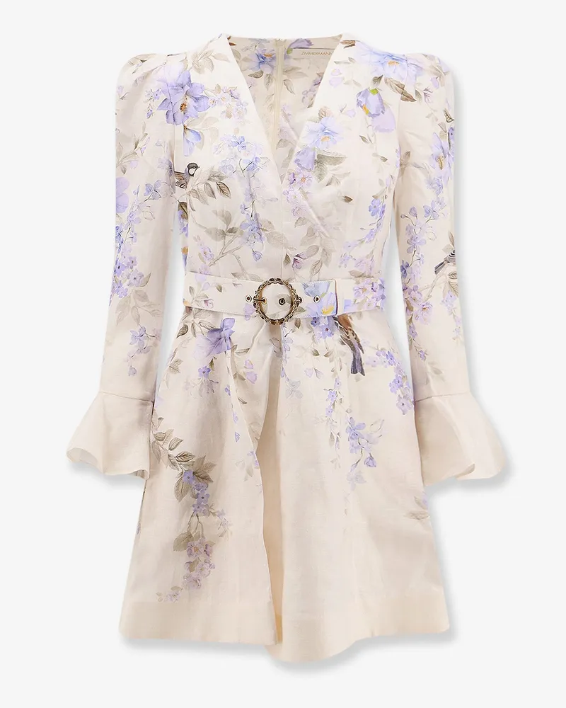 Zimmermann Luna Short linen dress with Songbird Print -  - gender_Woman Beige