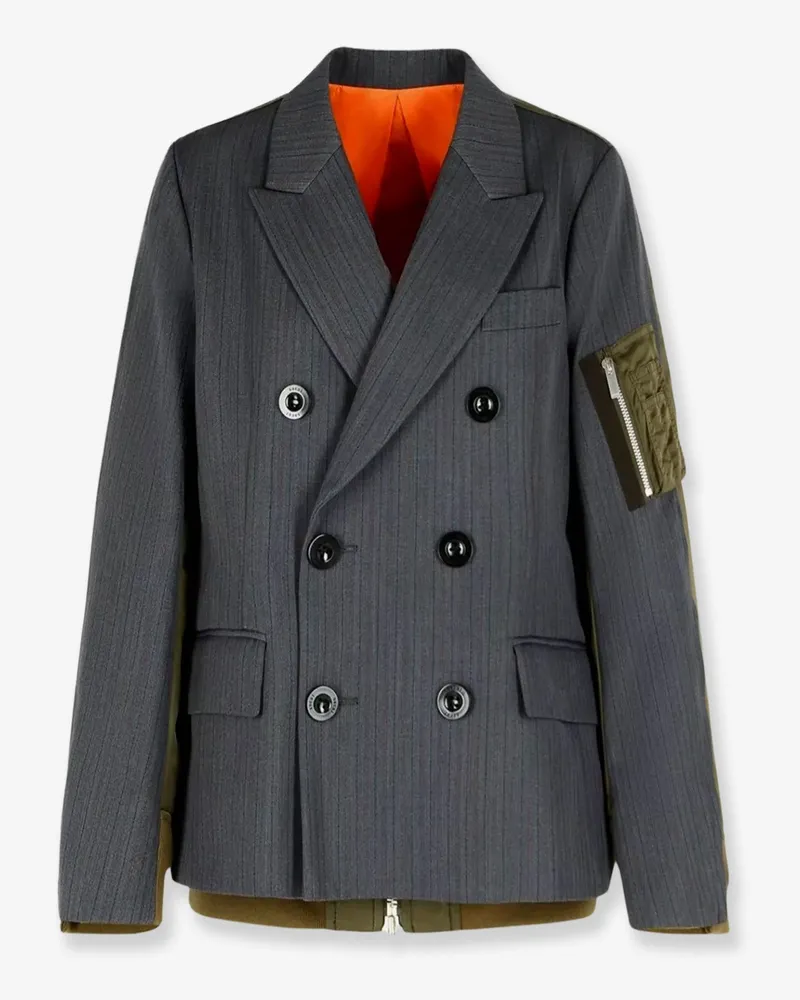 Sacai Double-breasted wool and nylon blazer -  - gender_Woman Grey