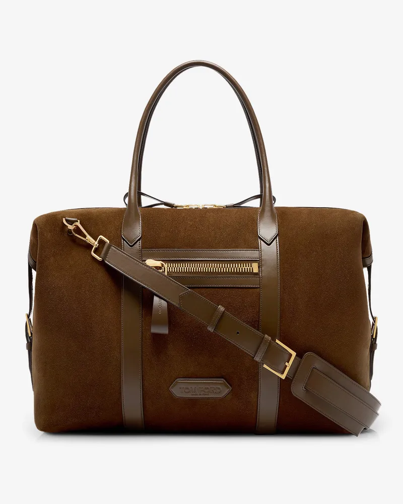 Tom Ford Suede travel bag with leather inserts -  - gender_Man Brown