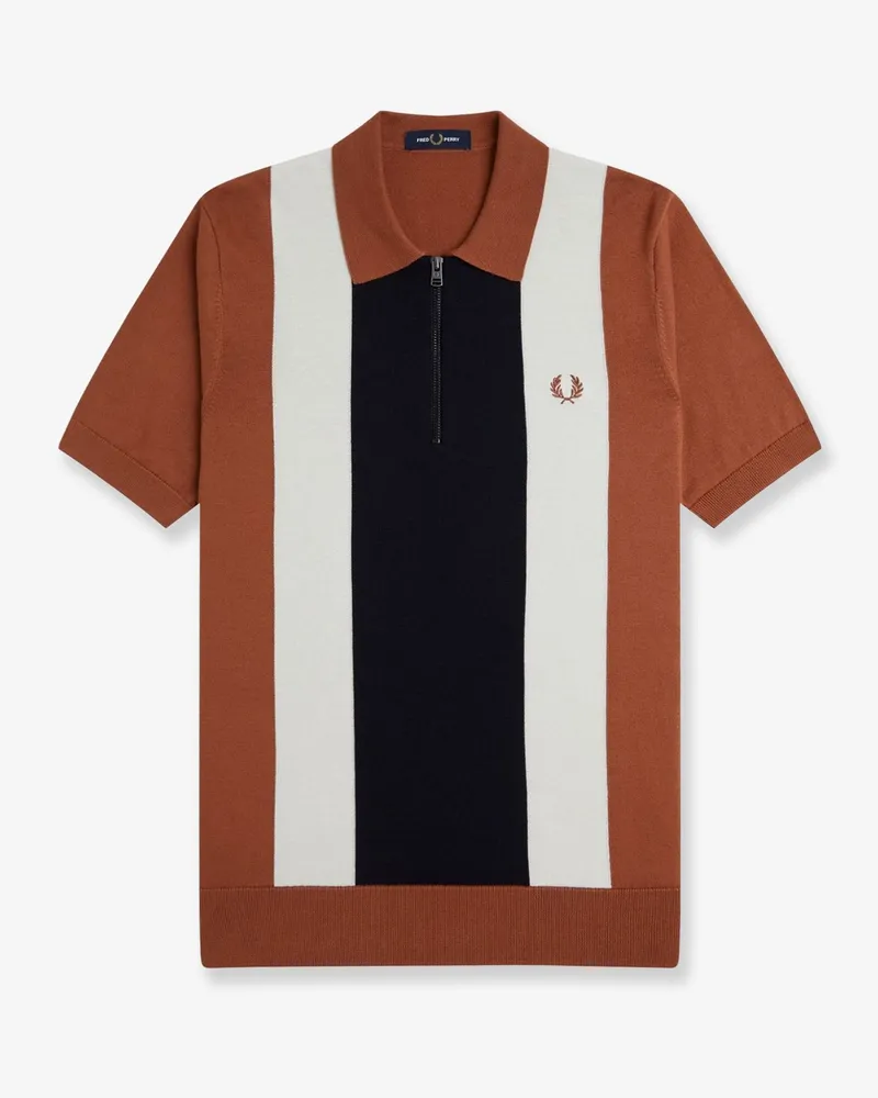Fred Perry Cotton knit polo shirt with striped motif -  - gender_Man Brown